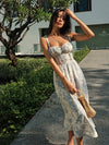 FRENCH TEMPERAMENT LACE BLUE FLORAL DRESS | BLUE SEA