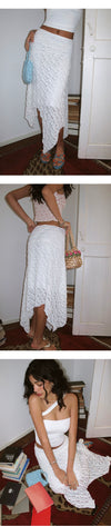 ITSNIKAR WHITE HEAVY LACE SKIRT WOMEN'S ROMANTIC RETRO WRAP SKIRT DECONSTRUCTED THREE-DIMENSIONAL MIDI SKIRT