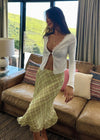 ITSNIKAR FRENCH GREEN SKIRT WOMEN'S SPRING/SUMMER RUFFLES HIGH WAIST SLIM MERMAID CHECK SKIRT