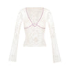 ITSNIKAR French Gentle Pure Desire Cut-out Lace Crochet Long Sleeve Temperament Sexy Stretch Slim V-Neck Top