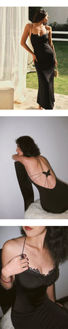 French beautiful lace slip dress, summer design sense to wear a unique hot girl temperament, backless mom long dress