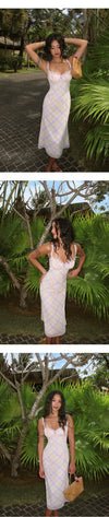 ITSNIKAR classic check slip dress, women's summer texture, slim hip skirt, slim and sexy long skirt