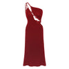 ITSNIKAR Hepburn Slant Shoulder Slip Dress Women's Summer Black Cut-out Lace Panel Hip Wrap Midi Skirt