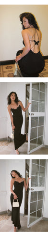 French beautiful lace slip dress, summer design sense to wear a unique hot girl temperament, backless mom long dress