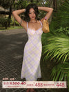 ITSNIKAR classic check slip dress, women's summer texture, slim hip skirt, slim and sexy long skirt