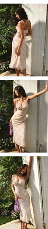 ITSNIKAR classic check slip dress, women's summer texture, slim hip skirt, slim and sexy long skirt