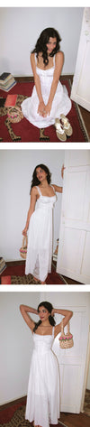 ITSNIKAR french vintage lace dress women's summer sexy waist cinched herringbone slip dress long little white skirt