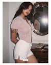 ITSNIKAR French retro slit white denim shorts European and American sexy slim hip wrap versatile high-waisted hot pants