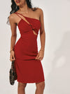 ITSNIKAR Hepburn Slant Shoulder Slip Dress Women's Summer Black Cut-out Lace Panel Hip Wrap Midi Skirt