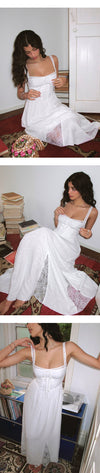 ITSNIKAR french vintage lace dress women's summer sexy waist cinched herringbone slip dress long little white skirt