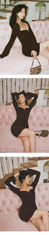 Cross-border Amazon AliExpress European and American women's sexy lace-up halterneck flared sleeve skinny mesh wrap hip dress