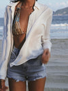 ITSNIKAR cotton wrinkled texture drape long-sleeved white shirt women's summer thin French retro sunscreen cardigan