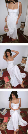 ITSNIKAR french vintage lace dress women's summer sexy waist cinched herringbone slip dress long little white skirt