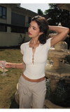 ITSNIKAR Pearl Henry French Sexy Short Sleeve T-Shirt Women's Slim One-Shoulder Cropped Knitted Off-the-Shoulder Top (Copy)