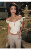 ITSNIKAR Pearl Henry French Sexy Short Sleeve T-Shirt Women's Slim One-Shoulder Cropped Knitted Off-the-Shoulder Top (Copy)