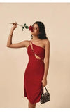 ITSNIKAR Hepburn Slant Shoulder Slip Dress Women's Summer Black Cut-out Lace Panel Hip Wrap Midi Skirt