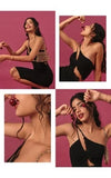 ITSNIKAR Hepburn Slant Shoulder Slip Dress Women's Summer Black Cut-out Lace Panel Hip Wrap Midi Skirt