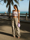 ITSNIKAR Babes High Waist Stereo Pocket Straight Cargo Pants Women's Elasticated Waist Casual Drap Wide Leg Pants