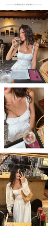 ITSNIKAR French Vintage White Moonlight Dress Women's Design Sense Temperament Slip Dress Gentle Wind White Skirt