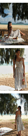 FRENCH TEMPERAMENT LACE BLUE FLORAL DRESS | BLUE SEA