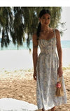 FRENCH TEMPERAMENT LACE BLUE FLORAL DRESS | BLUE SEA