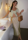 ITSNIKAR FRENCH GREEN SKIRT WOMEN'S SPRING/SUMMER RUFFLES HIGH WAIST SLIM MERMAID CHECK SKIRT