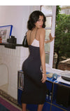 ITSNIKAR lace stitched slip dress women's spring/summer sexy slim wrap skirt V-neck design long skirt