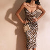 ITSNI French Check Slip Dress Women's Spring/Summer Retro Slim Hip Skirt Slim Sexy Skirt