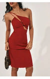 ITSNIKAR Hepburn Slant Shoulder Slip Dress Women's Summer Black Cut-out Lace Panel Hip Wrap Midi Skirt