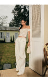 ITSNIKAR Babes High Waist Stereo Pocket Straight Cargo Pants Women's Elasticated Waist Casual Drap Wide Leg Pants