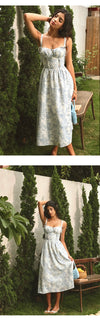 FRENCH TEMPERAMENT LACE BLUE FLORAL DRESS | BLUE SEA