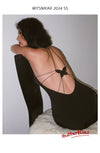French beautiful lace slip dress, summer design sense to wear a unique hot girl temperament, backless mom long dress