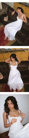 ITSNIKAR french vintage lace dress women's summer sexy waist cinched herringbone slip dress long little white skirt