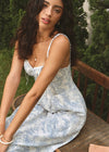 FRENCH TEMPERAMENT LACE BLUE FLORAL DRESS | BLUE SEA
