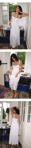 ITSNIKAR french vintage lace dress women's summer sexy waist cinched herringbone slip dress long little white skirt