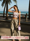 ITSNIKAR Babes High Waist Stereo Pocket Straight Cargo Pants Women's Elasticated Waist Casual Drap Wide Leg Pants