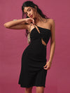ITSNIKAR Hepburn Slant Shoulder Slip Dress Women's Summer Black Cut-out Lace Panel Hip Wrap Midi Skirt