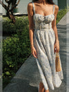 FRENCH TEMPERAMENT LACE BLUE FLORAL DRESS | BLUE SEA