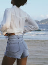 ITSNIKAR cotton wrinkled texture drape long-sleeved white shirt women's summer thin French retro sunscreen cardigan