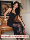 ITSNIKAR [Rome Midnight] black rose lace dress feminine halterneck slip dress dress skirt