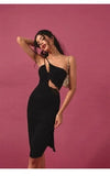 ITSNIKAR Hepburn Slant Shoulder Slip Dress Women's Summer Black Cut-out Lace Panel Hip Wrap Midi Skirt