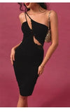 ITSNIKAR Hepburn Slant Shoulder Slip Dress Women's Summer Black Cut-out Lace Panel Hip Wrap Midi Skirt