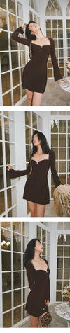Cross-border Amazon AliExpress European and American women's sexy lace-up halterneck flared sleeve skinny mesh wrap hip dress