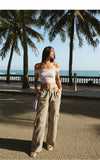 ITSNIKAR Babes High Waist Stereo Pocket Straight Cargo Pants Women's Elasticated Waist Casual Drap Wide Leg Pants