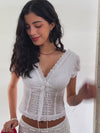 ITSNIKAR White Resort Style Lace Embroidery Short Sleeve T-Shirt Women's Summer Temperament Sexy V-Neck Design Short Top